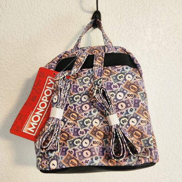 Hasbro Gaming Monopoly Money Mini Backpack Shoulder Bag‎ Casino Purse NWT - Picture 7 of 9